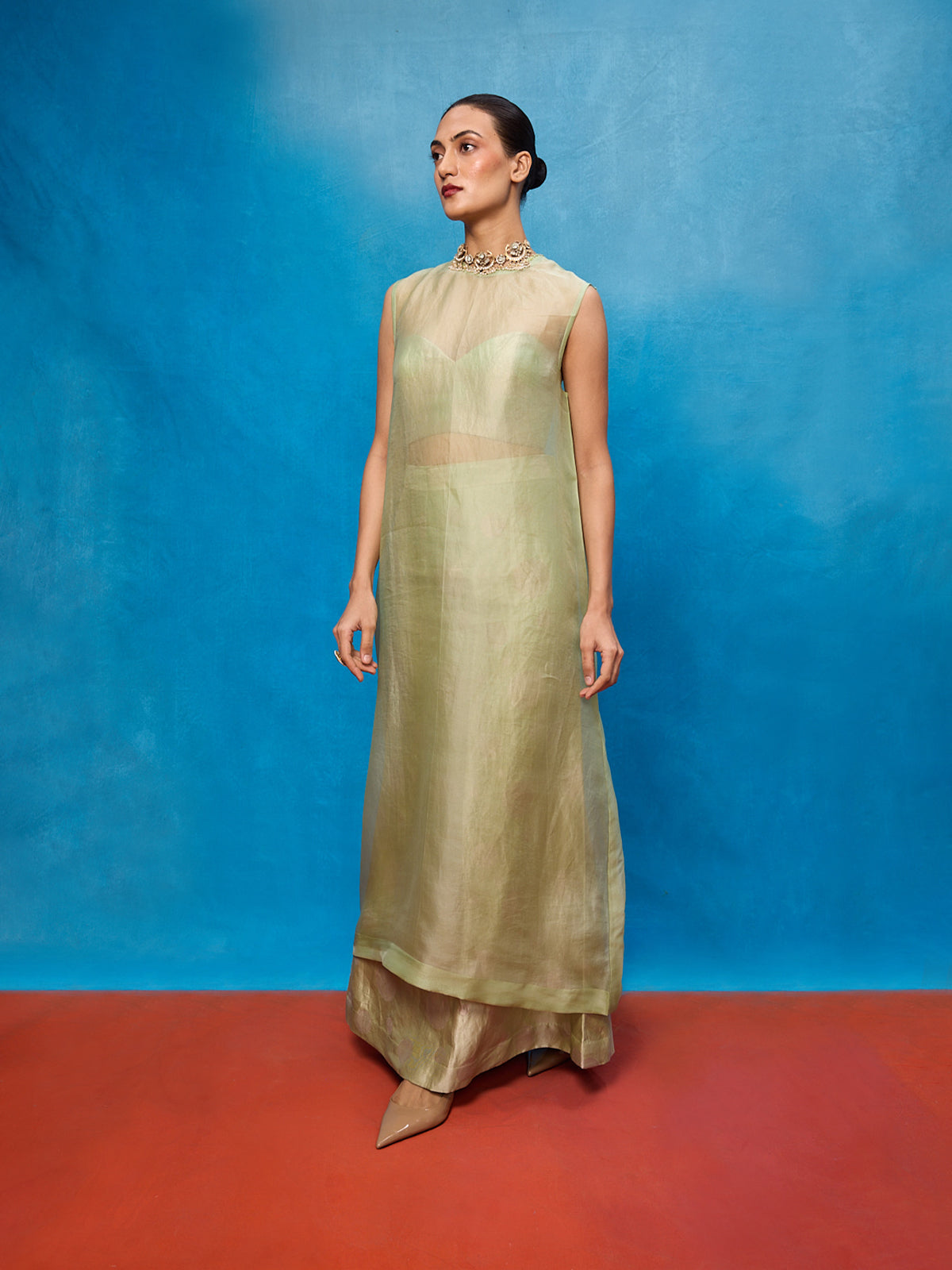 Handwoven Pistachio Green Silk Banarasi Suit Set