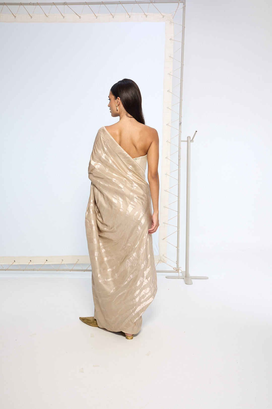Handwoven Beige Silk Sari