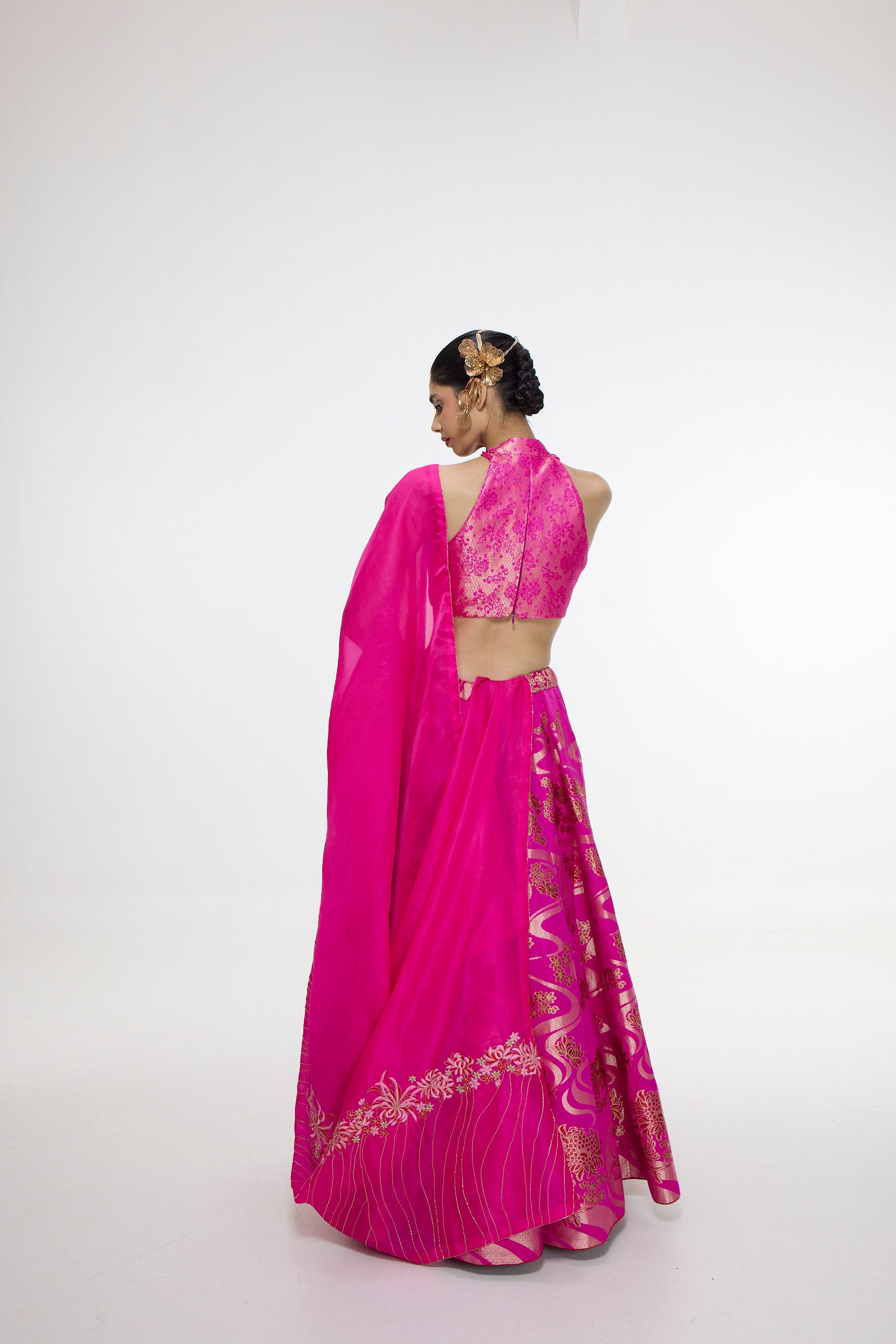 Handwoven Fuchsia Cutwork Lehenga Set