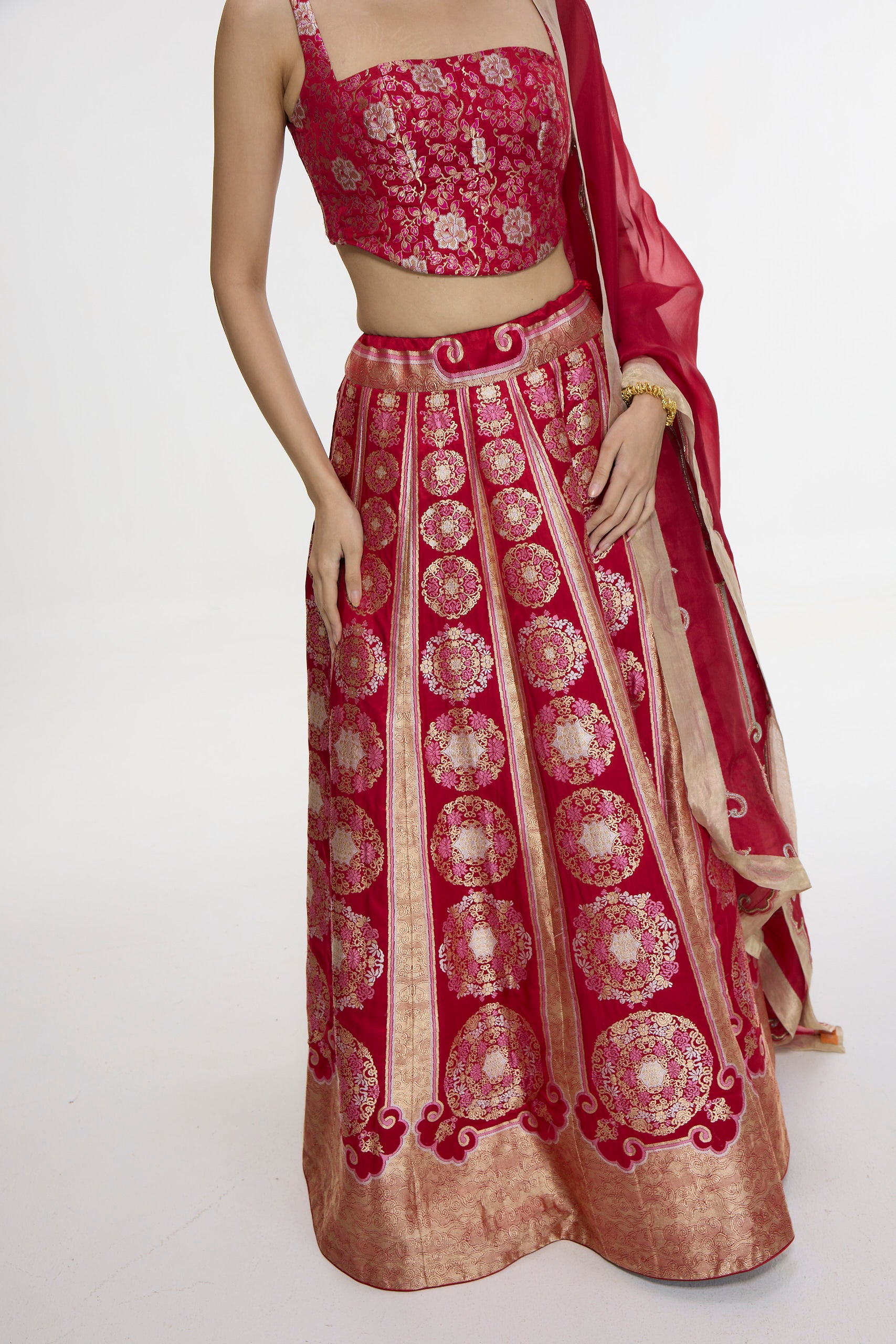 Handwoven Ruby Red Lehenga Set