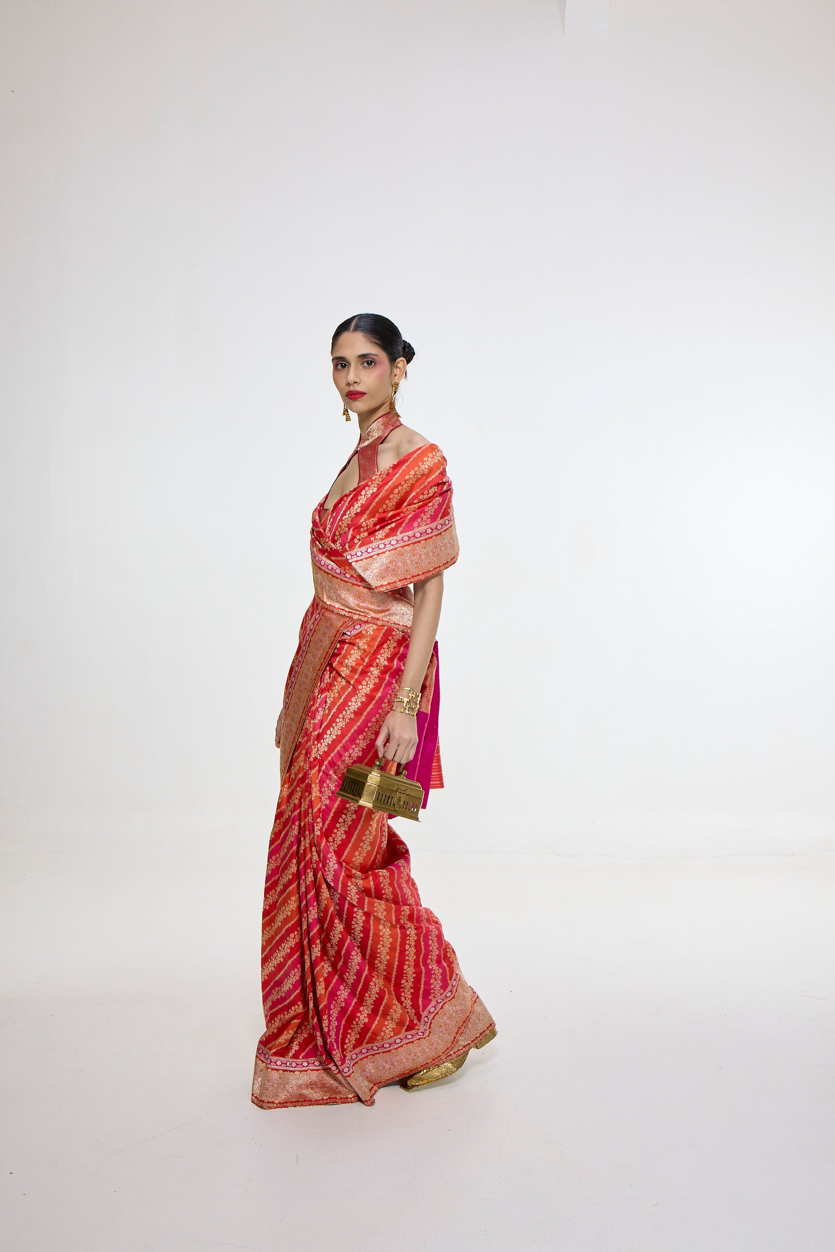 Handwoven Carmine Red Mashroo Silk Saree