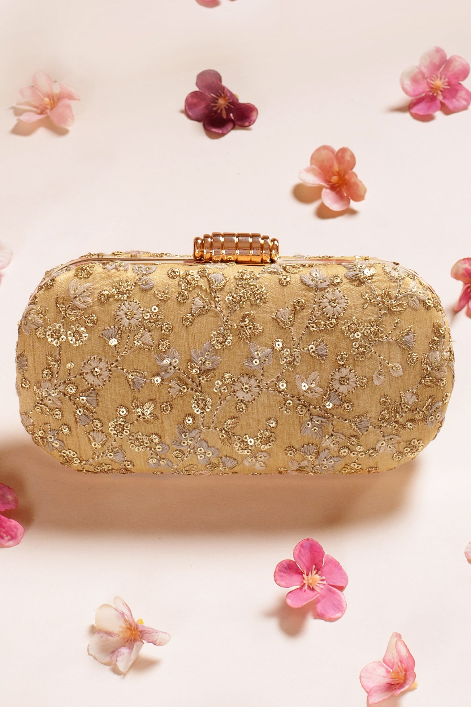 Elan Gold Silk Capsule Clutch