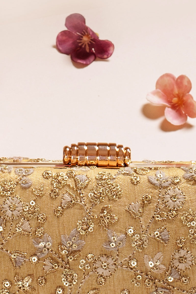 Elan Gold Silk Capsule Clutch