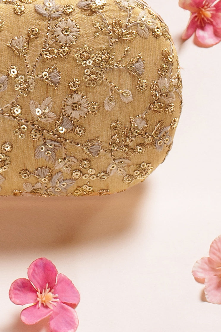 Elan Gold Silk Capsule Clutch