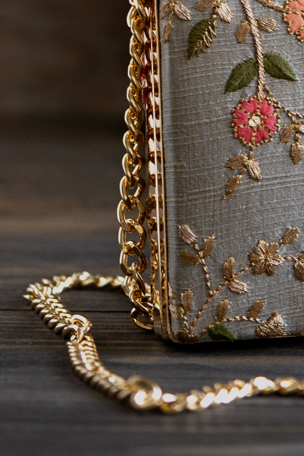 Floral Creeper Box Clutch Grey