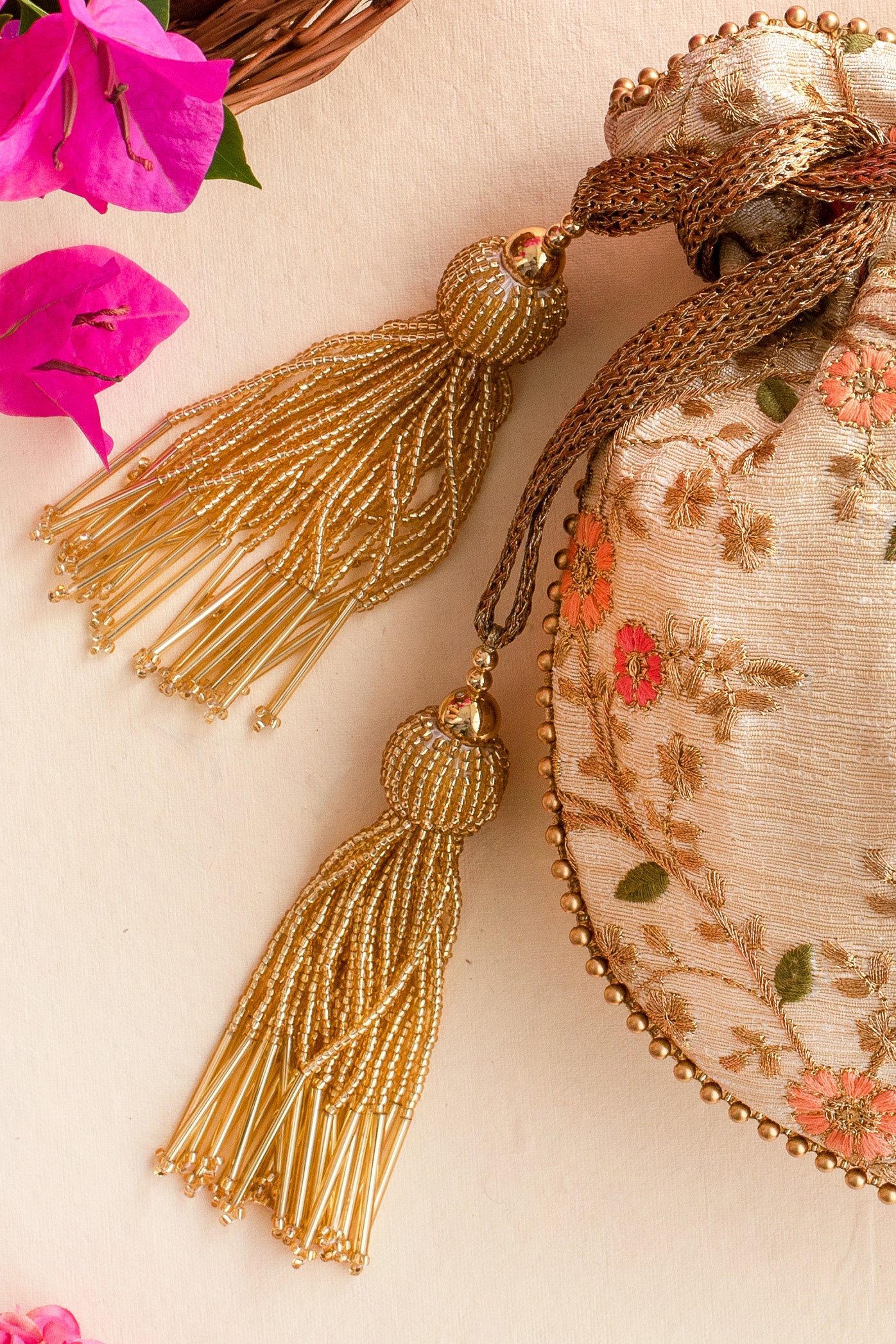 Floral Creeper Cream Potli Bag