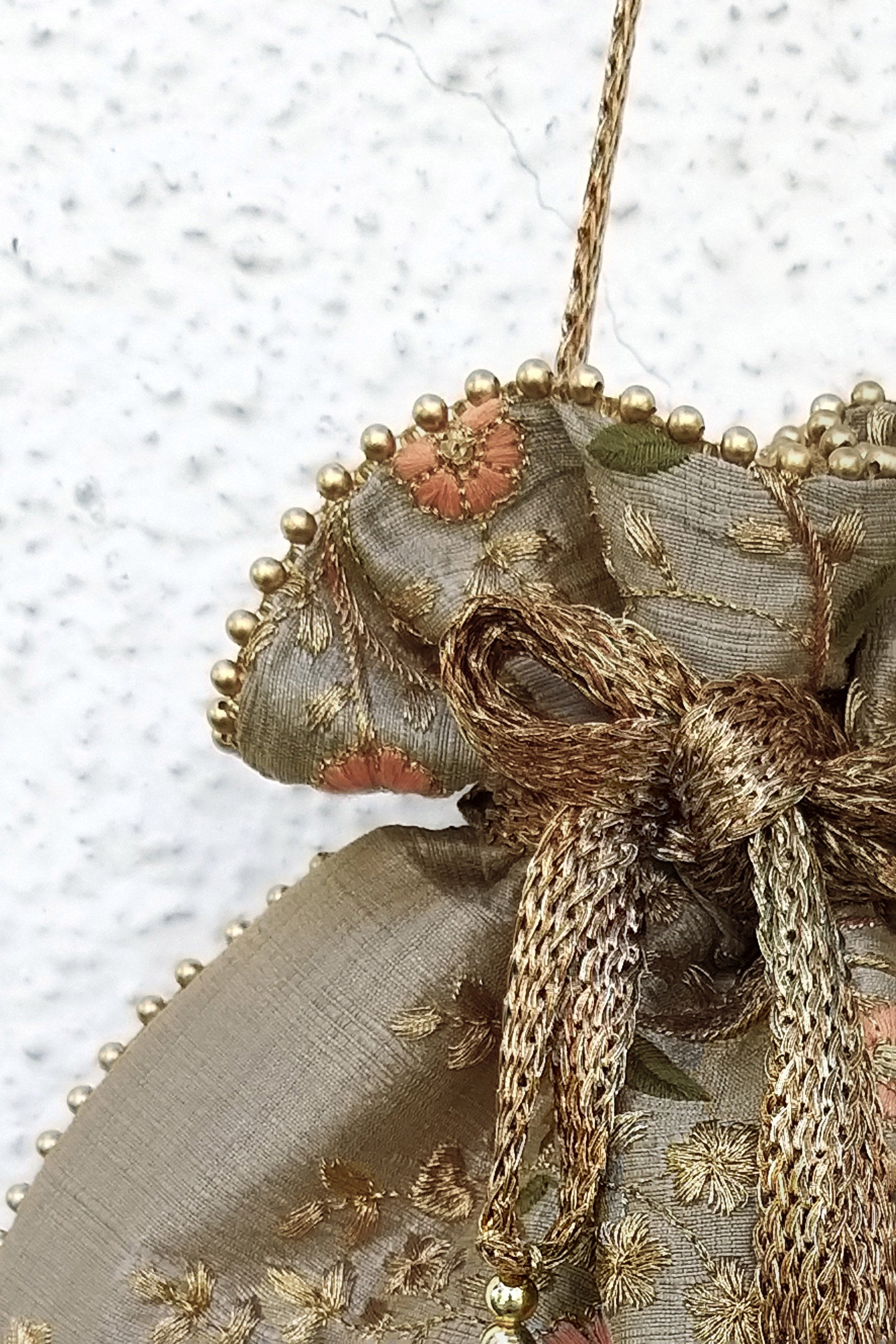 Floral Creeper Grey Potli Bag