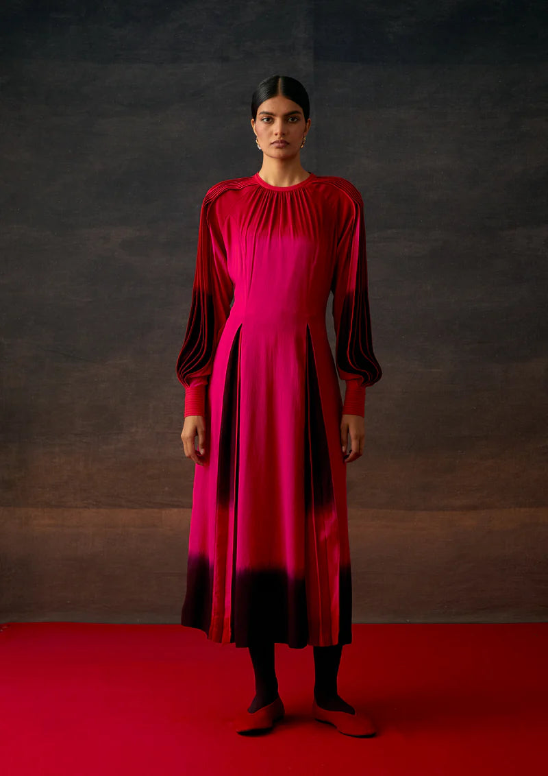 Dip Dye Dress With Contrast Pleated Godets
