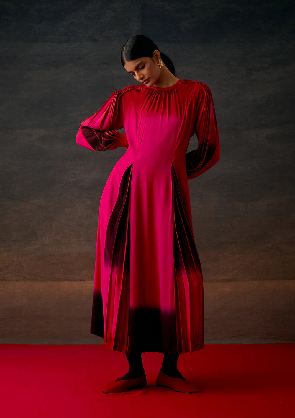 Dip Dye Dress With Contrast Pleated Godets