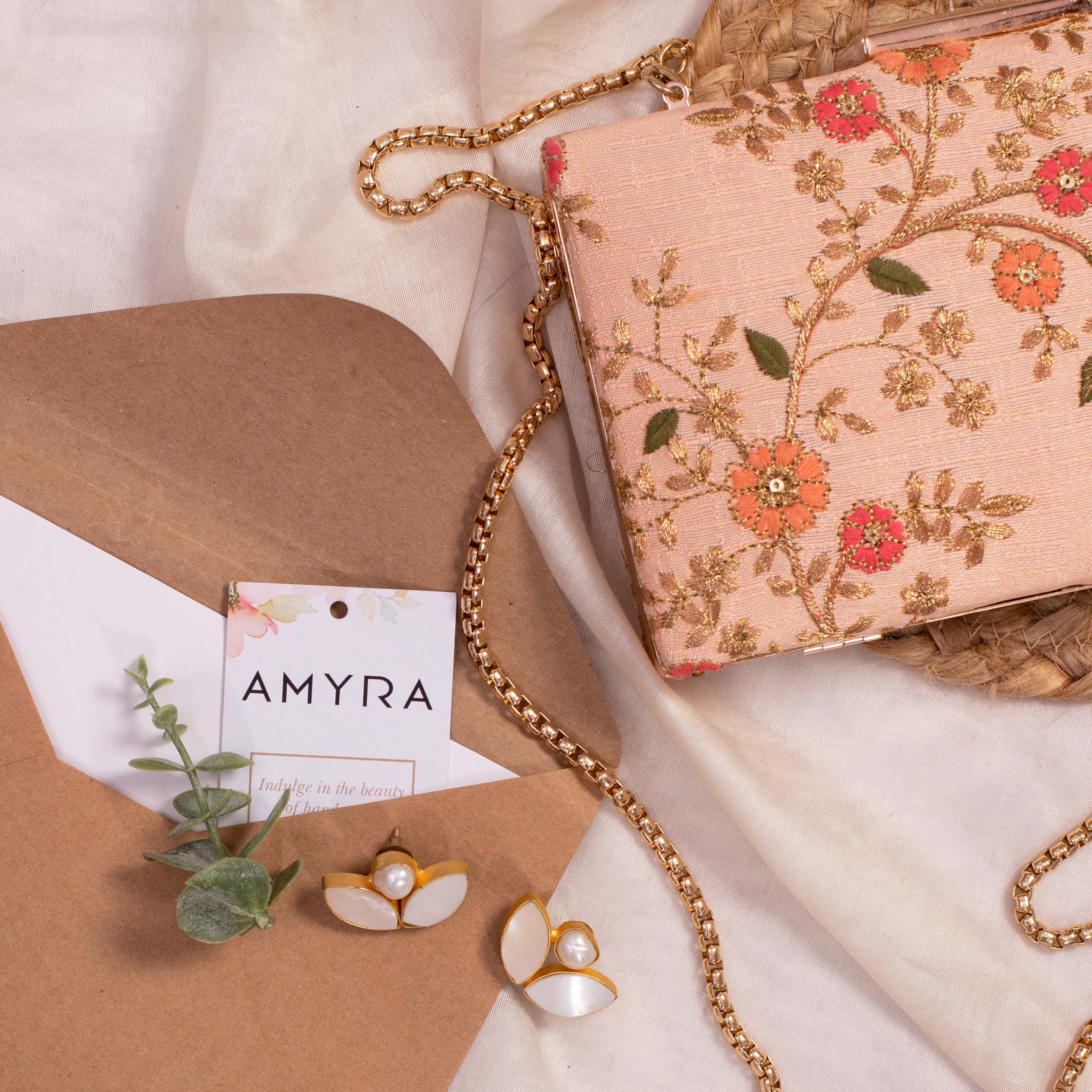 Floral Creeper Box Clutch Peach