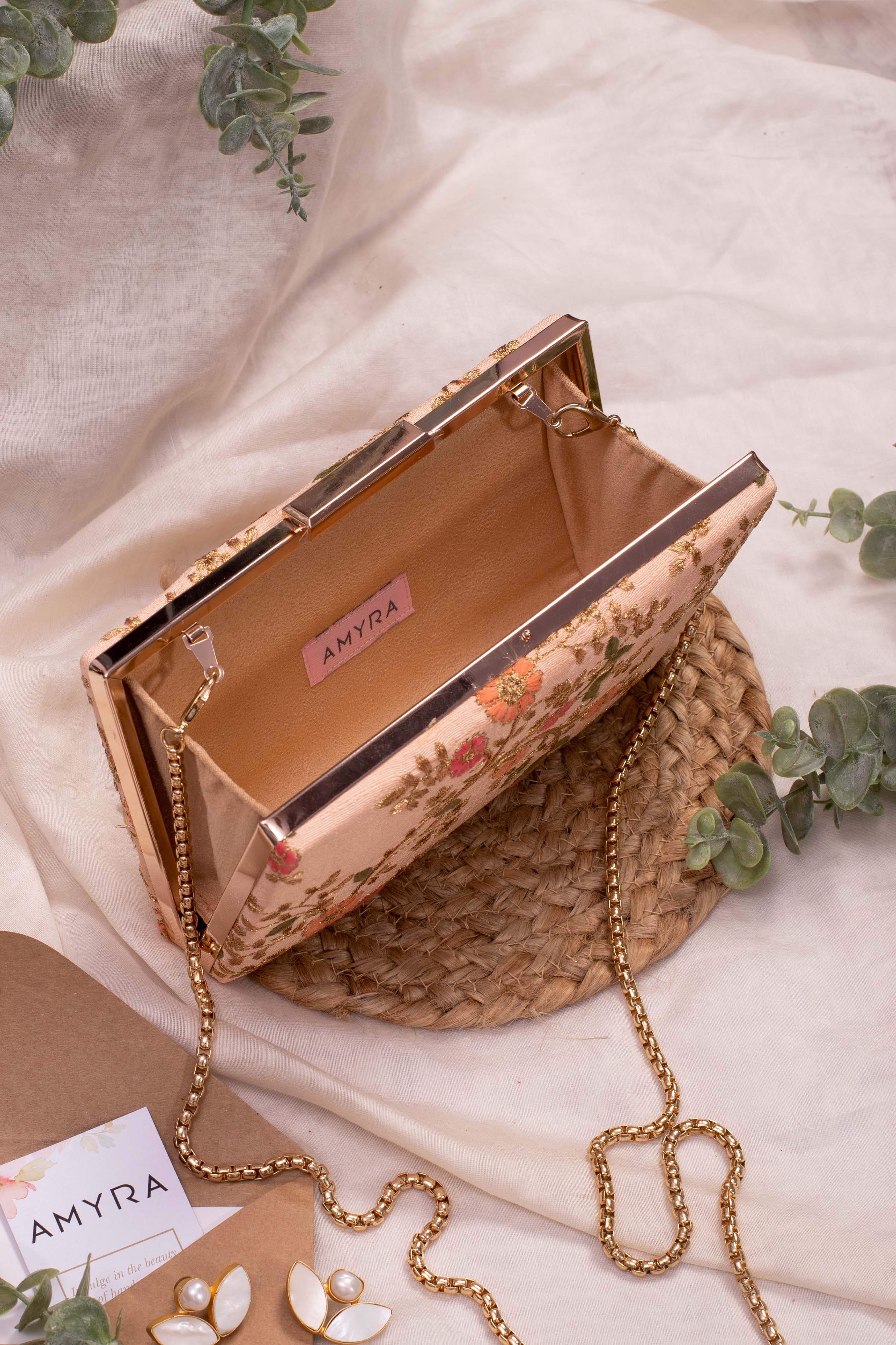 Floral Creeper Box Clutch Peach