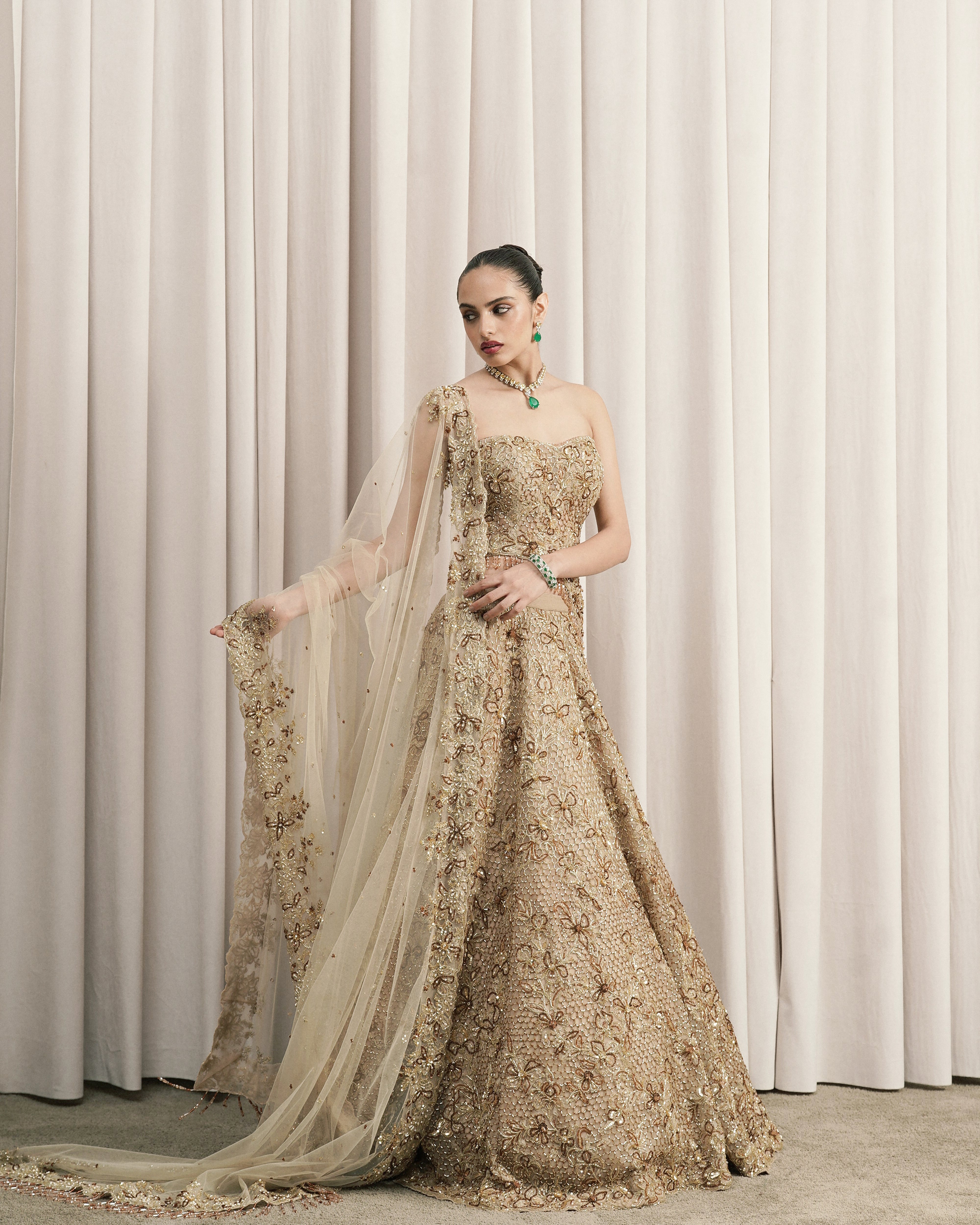 Beige Embroidered Lehenga