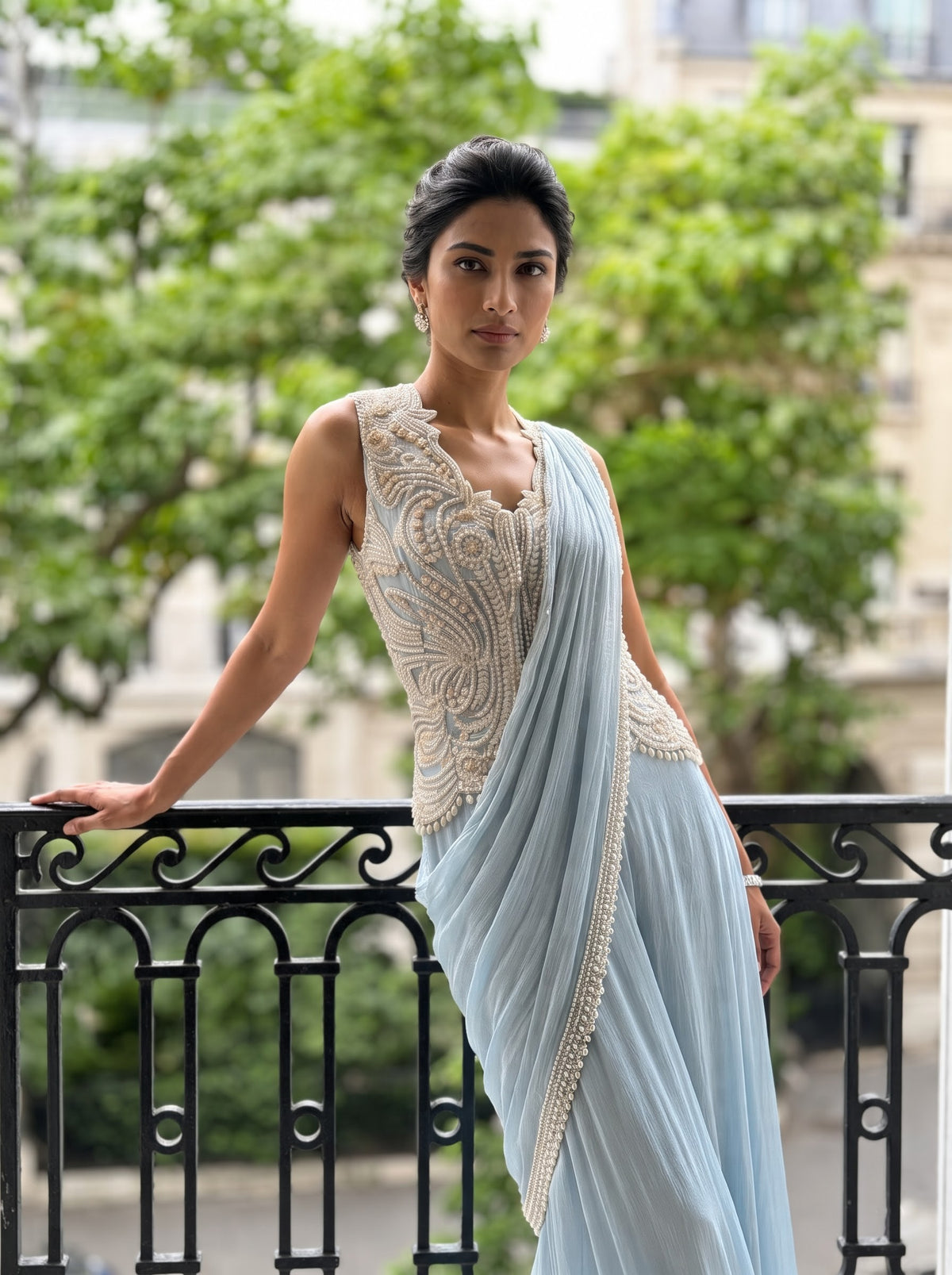 Aveline - A Sharara Style Sari In Shimmer Chiffon