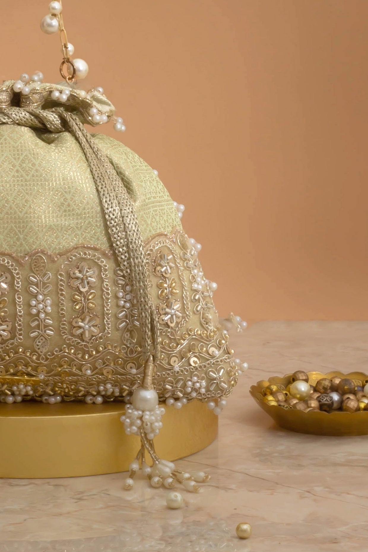 Geet Brocade Embellished Potli - Mint