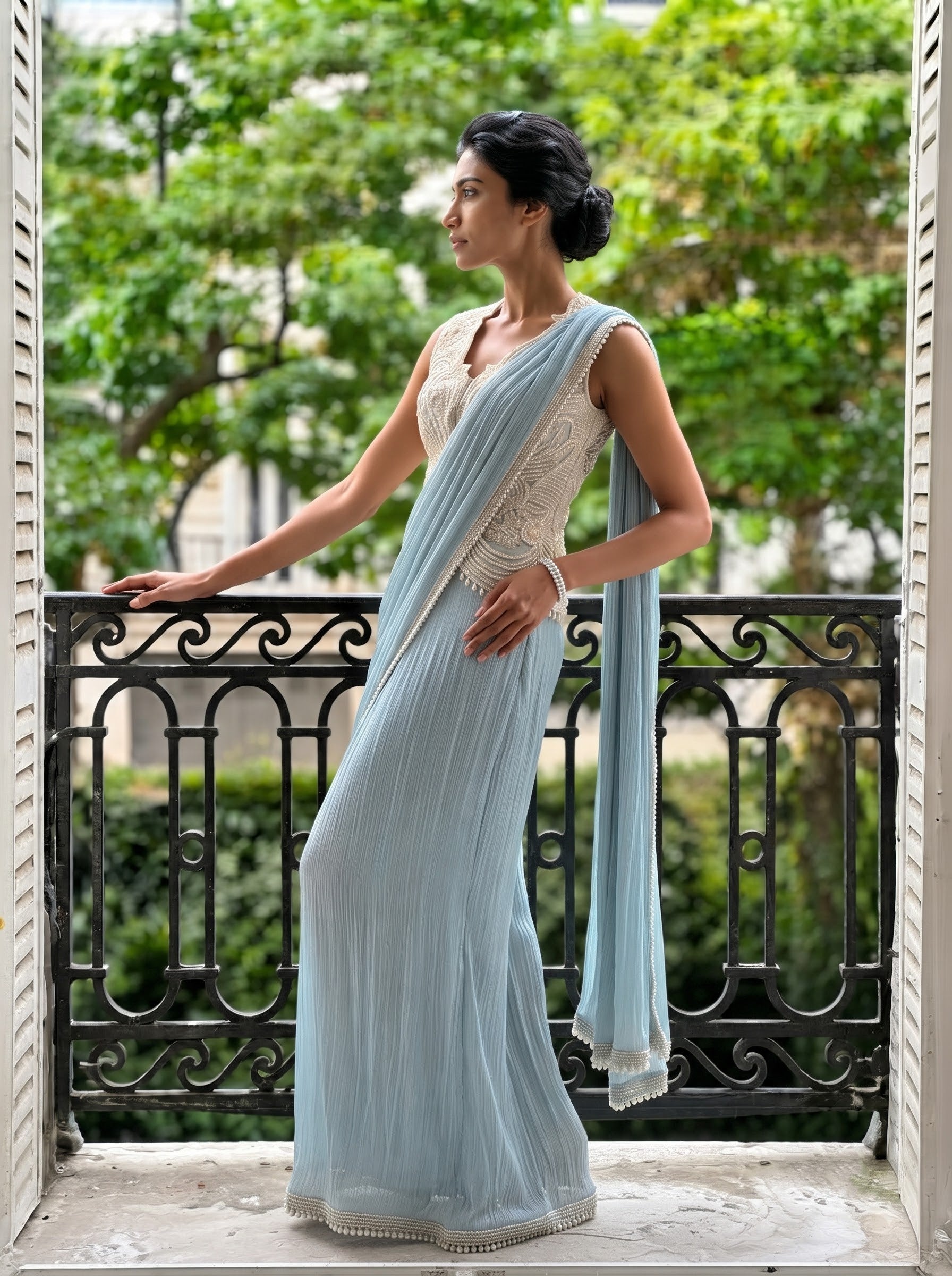 Aveline - A Sharara Style Sari In Shimmer Chiffon