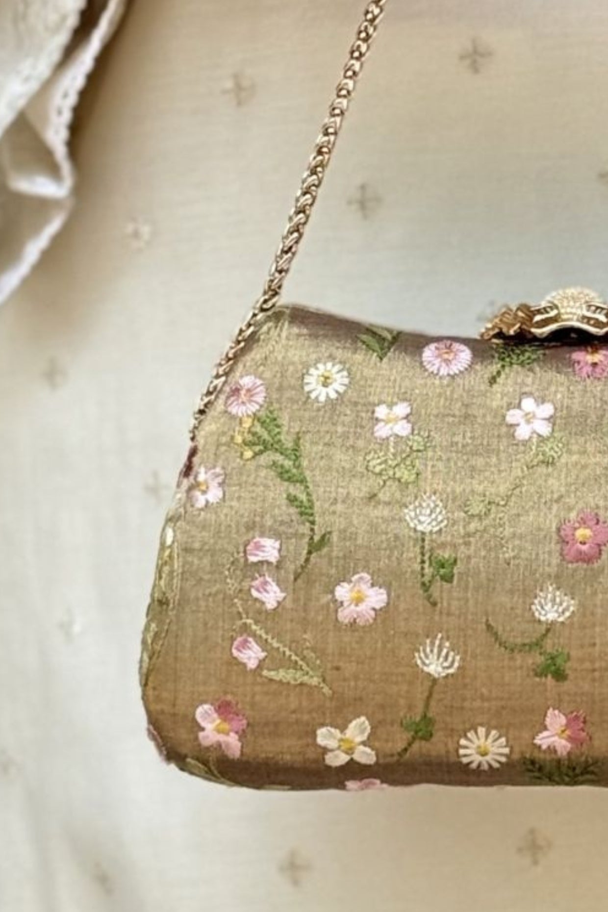 Grace Embroidered Curve Clutch - Brown