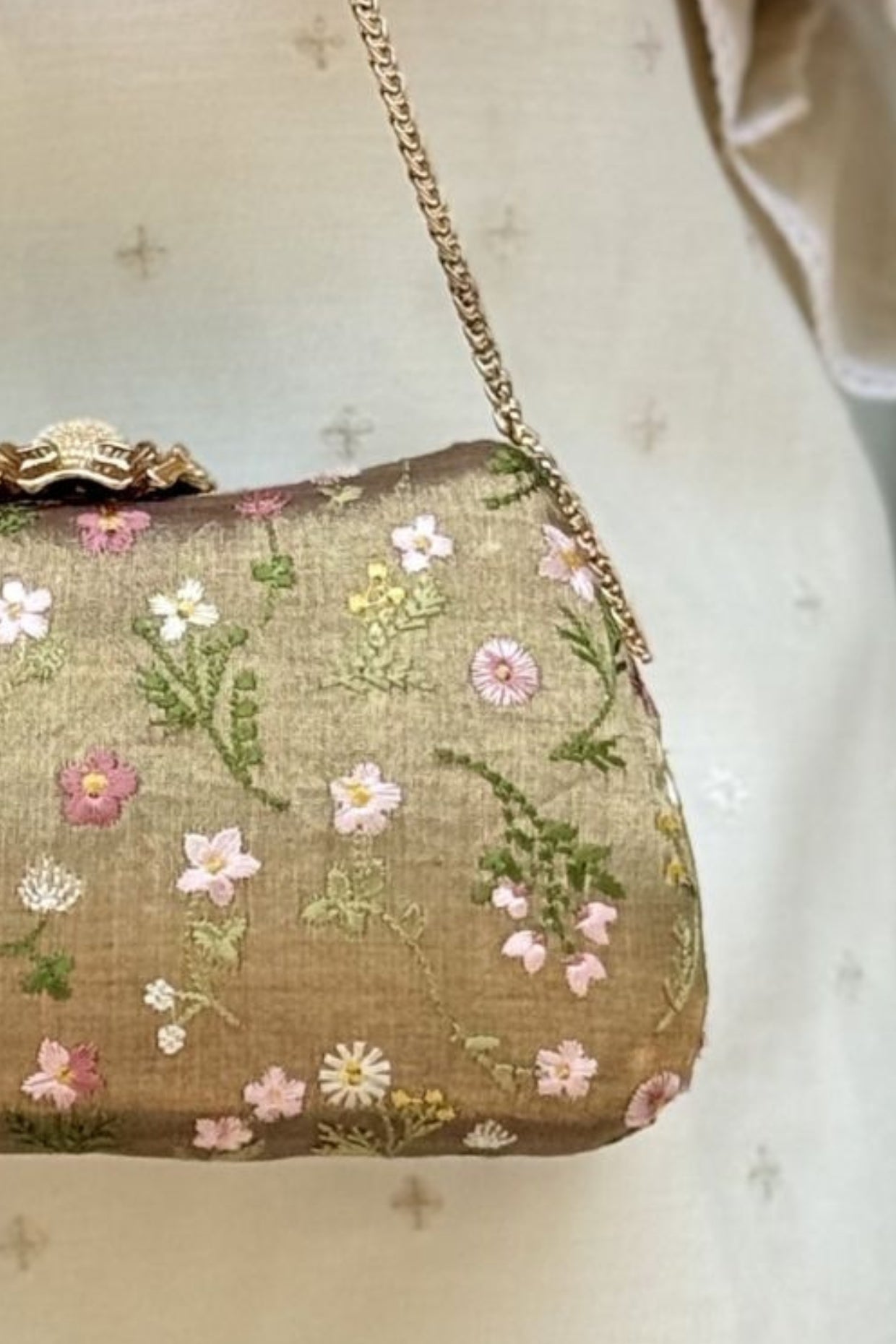 Grace Embroidered Curve Clutch - Brown