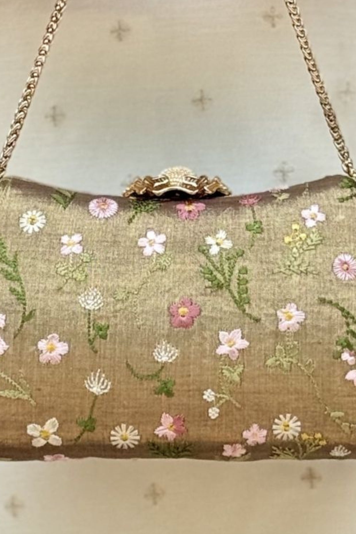 Grace Embroidered Curve Clutch - Brown