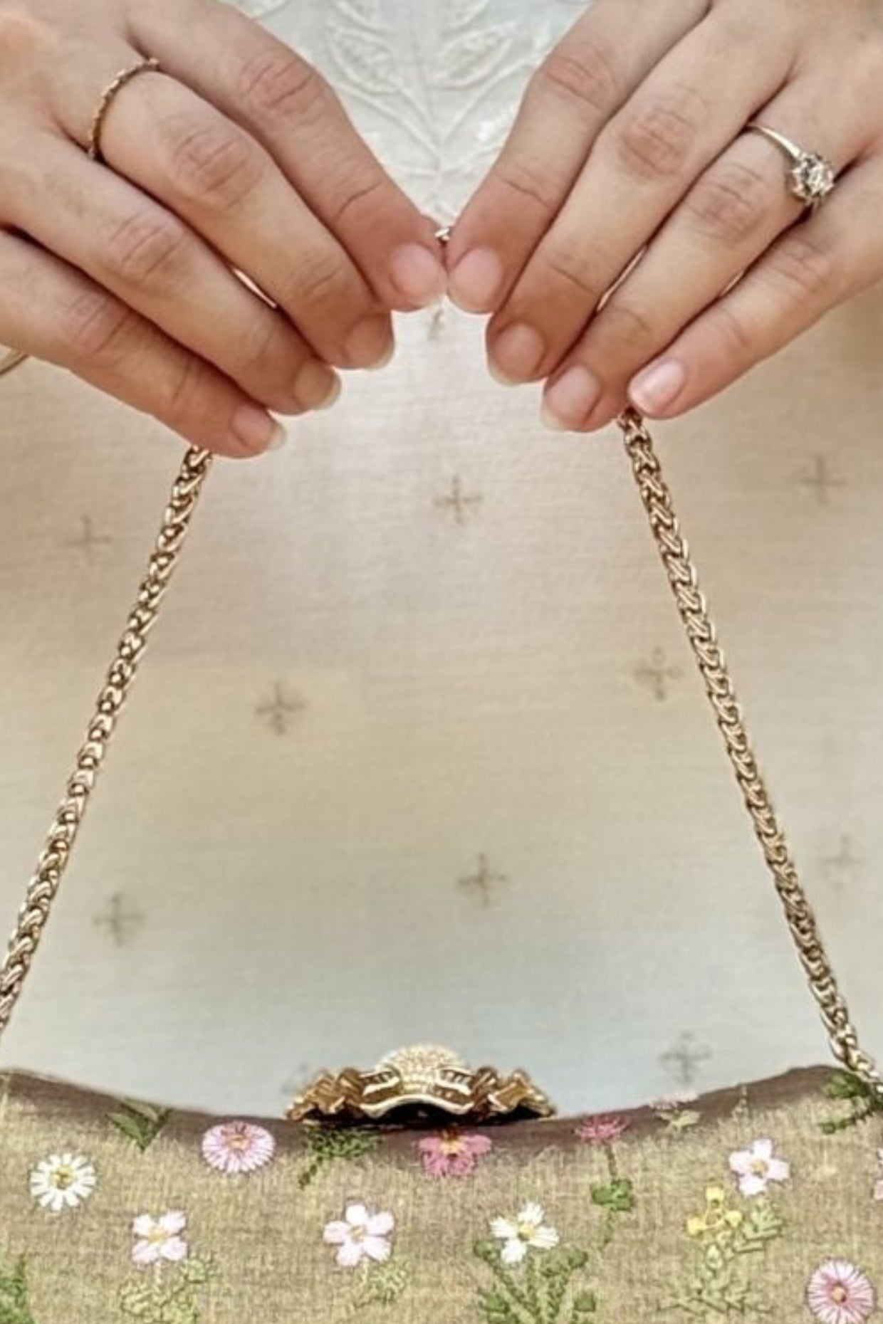 Grace Embroidered Curve Clutch - Brown