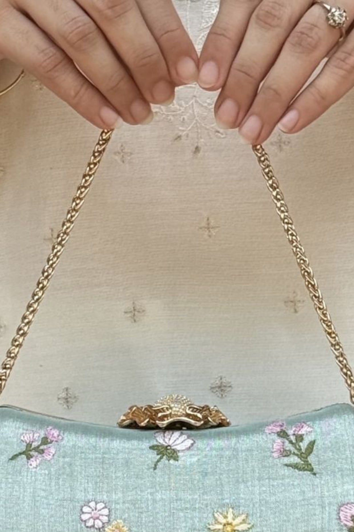 Grace Embroidered Curve Clutch - Sea Green