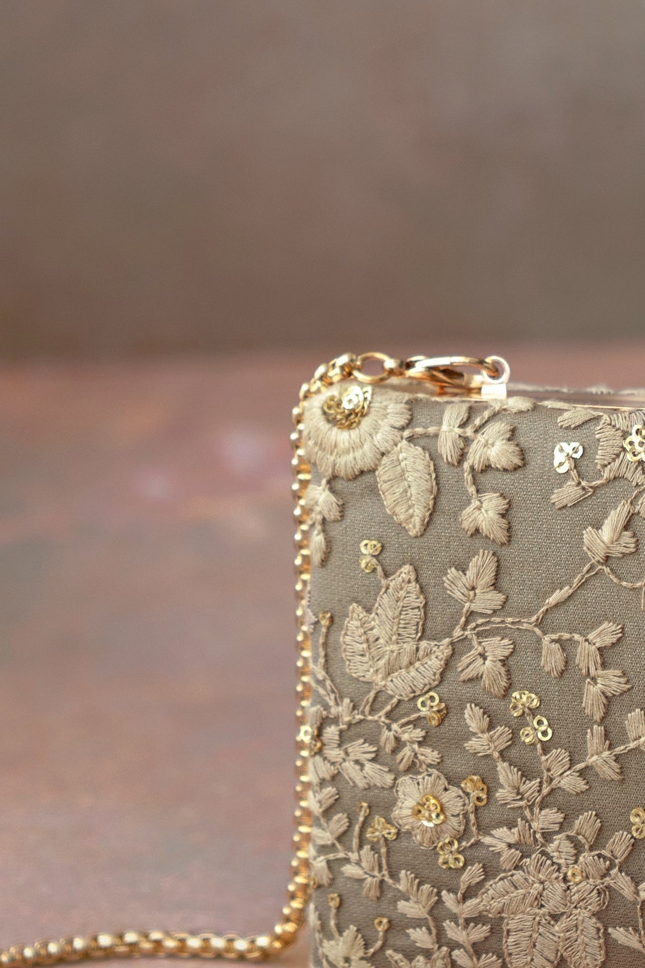 Grey Embroidered Box Clutch