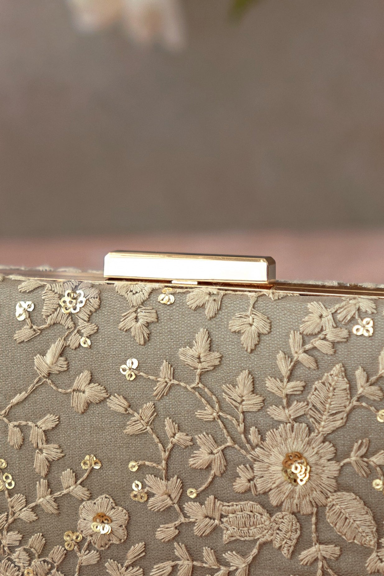 Grey Embroidered Box Clutch