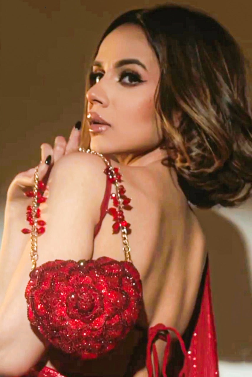 Isa Crystal Heart Clutch - Red