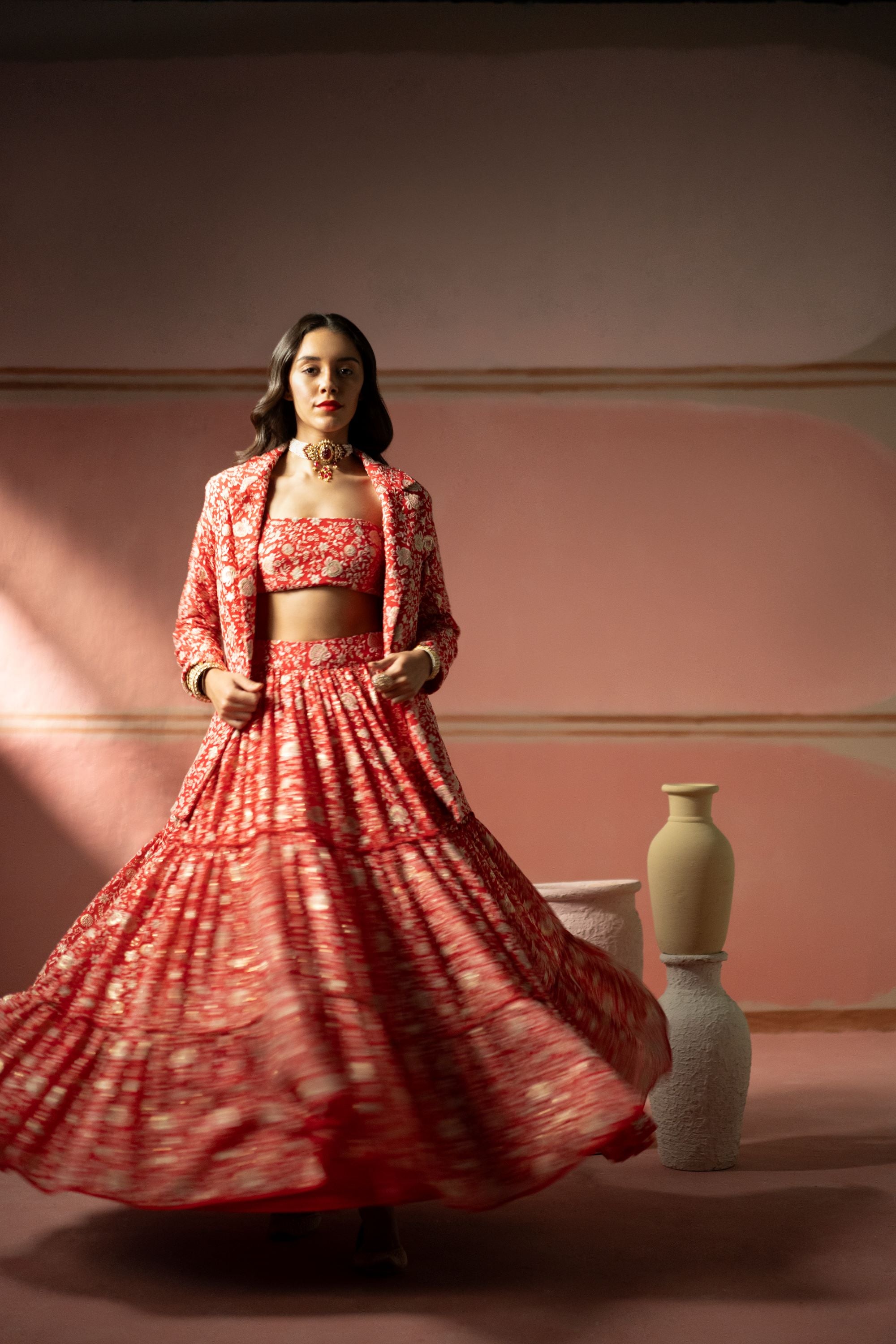 Watermelon Red Chikankari Bandeau