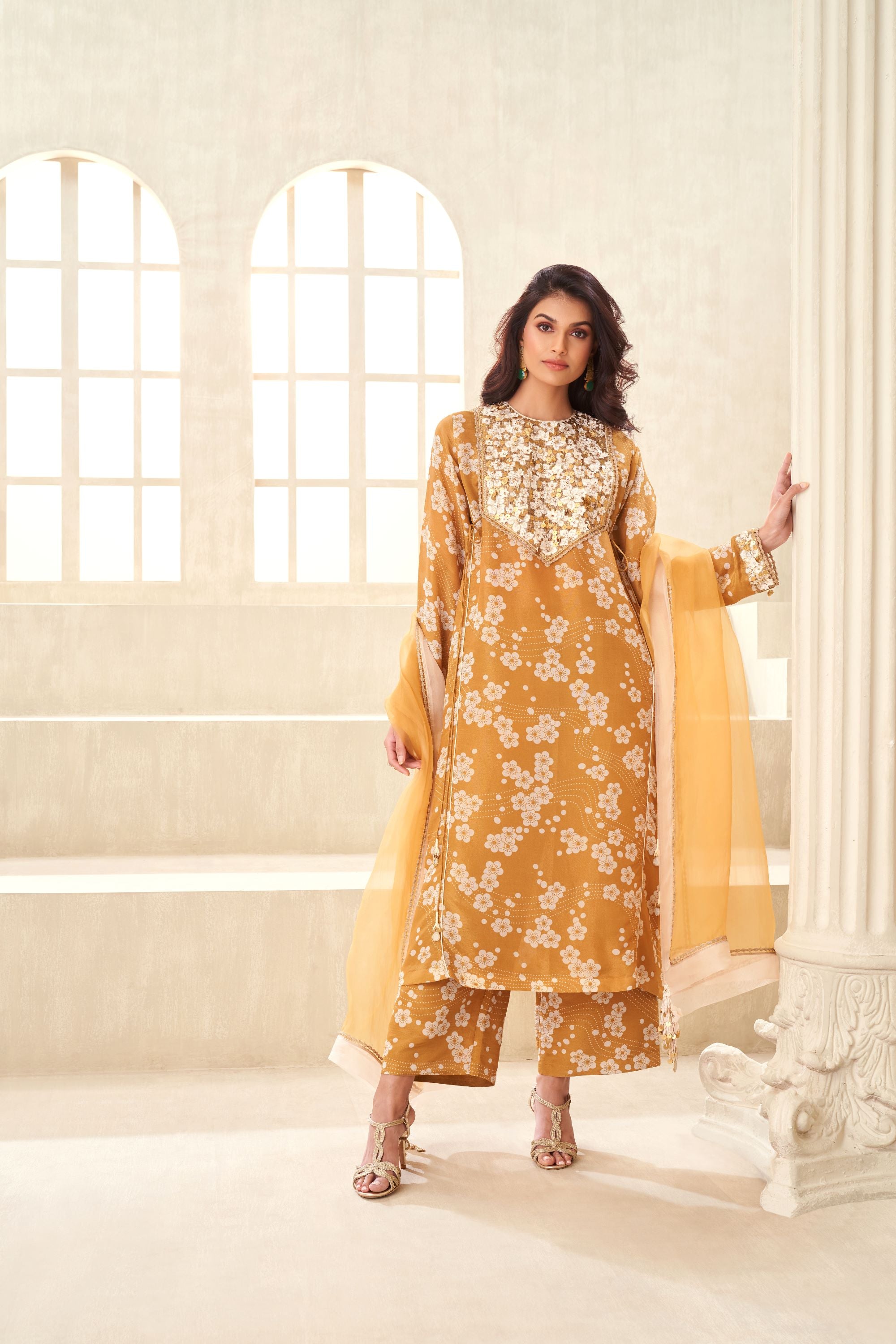 Gold Printed Kurta Set