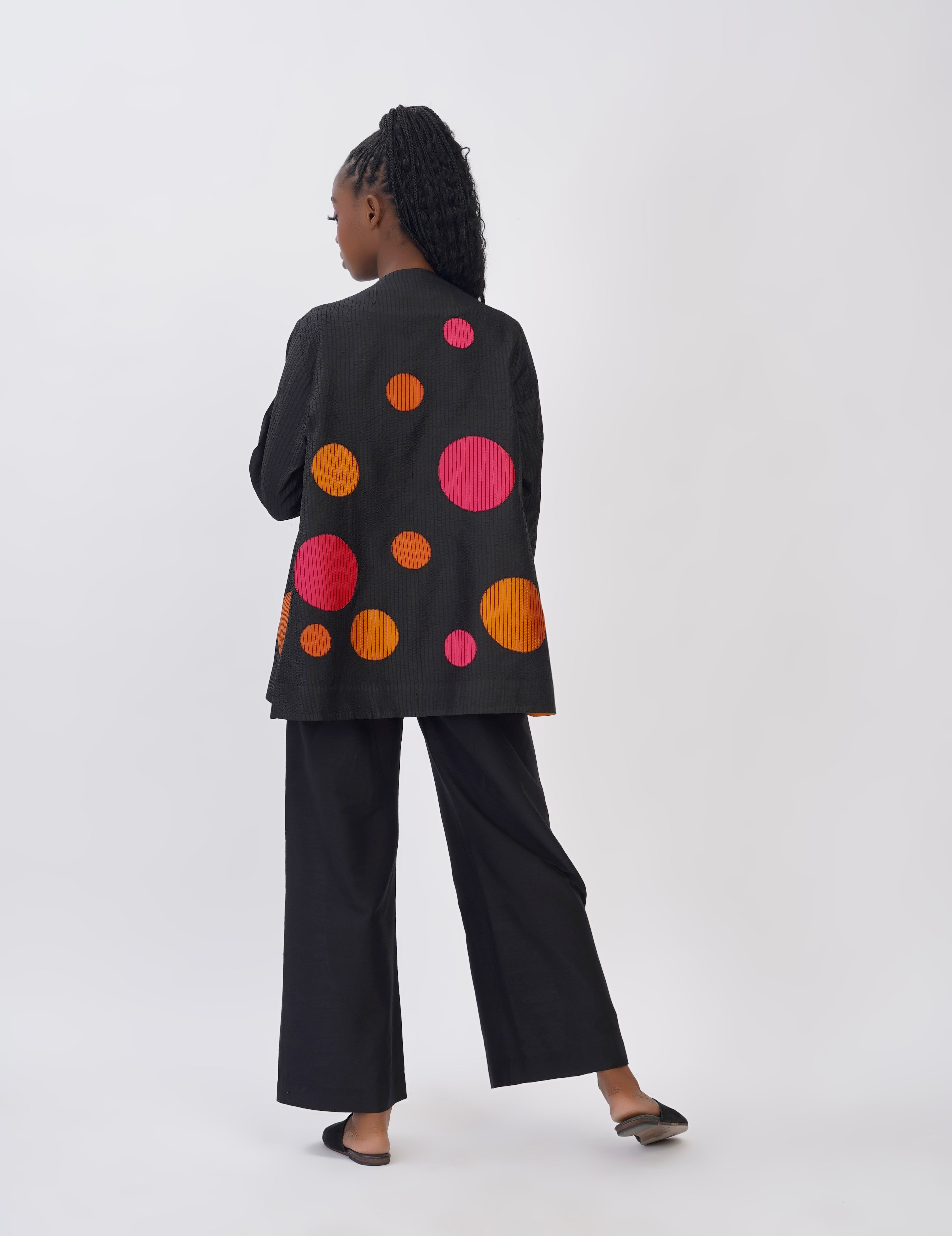 Pure Silk Embroidered Polka Jacket
