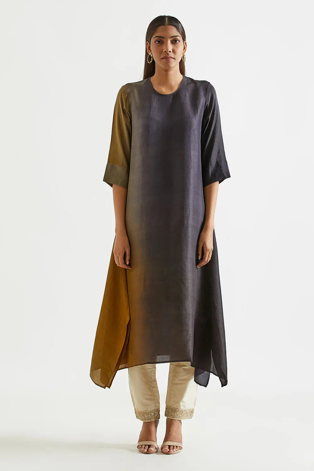 Assyemtrical Ombre Kurta with Stole (2pc)