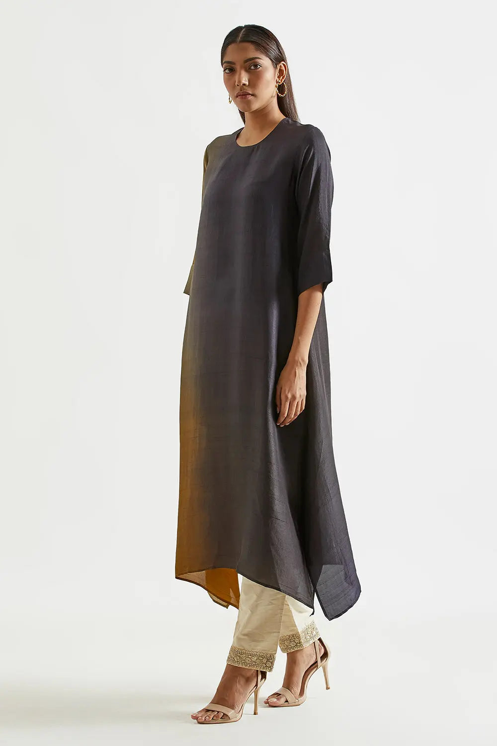 Assyemtrical Ombre Kurta with Stole (2pc)