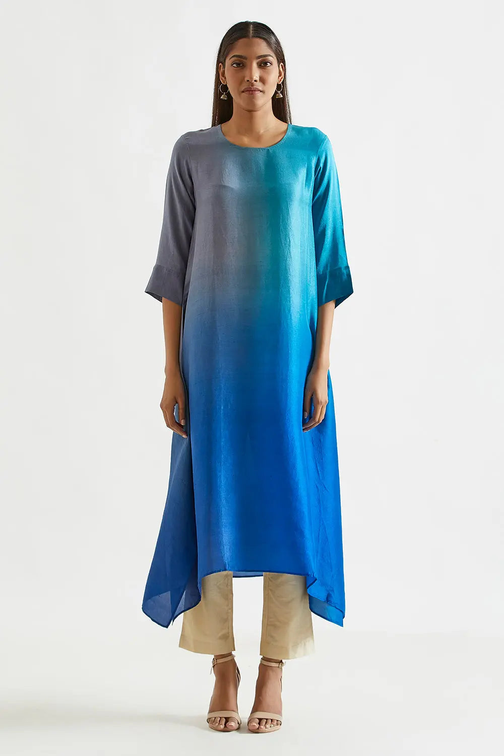 Assyemtrical Ombre Kurta with Stole (2pc)