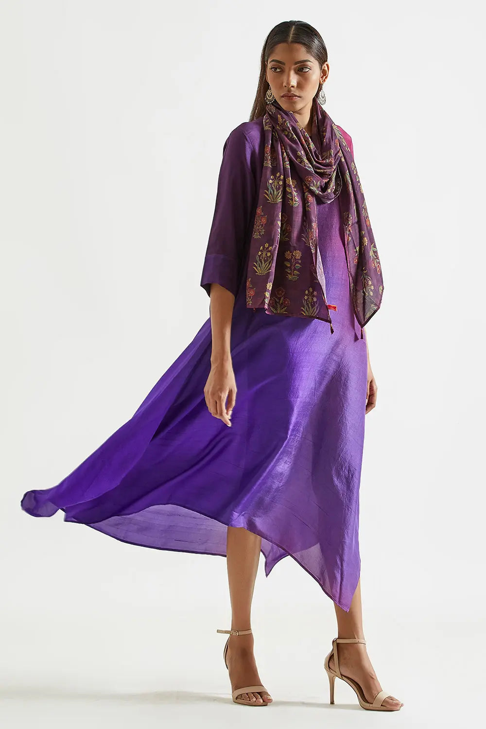 Assyemtrical Ombre Kurta with Stole (2pc)