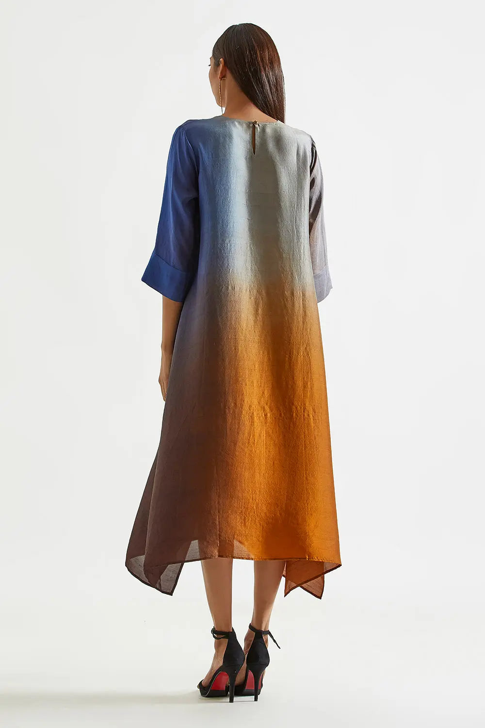 Assyemtrical Ombre Kurta with Stole (2pc)