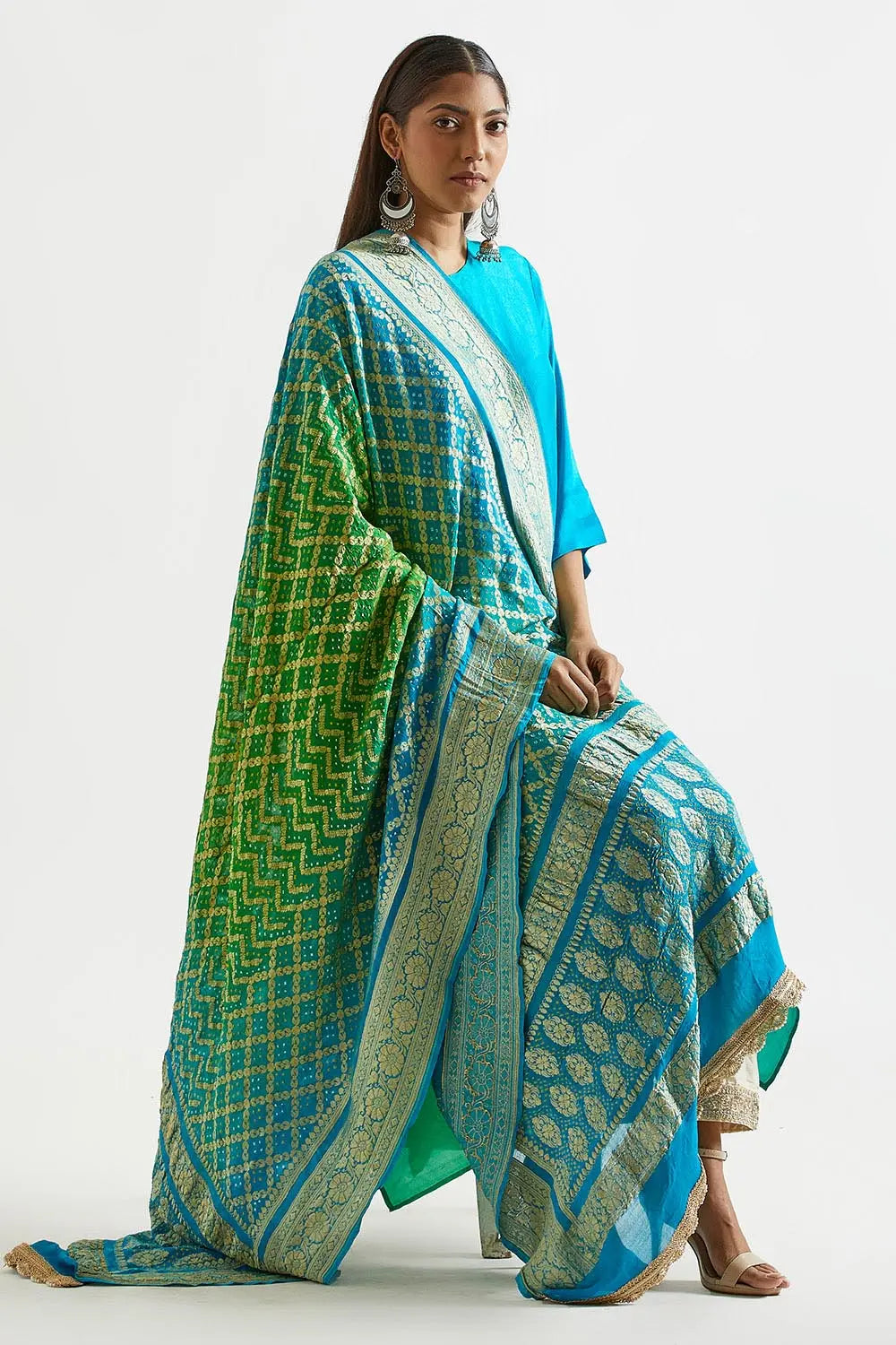 Ombre Kurta with Zari Banarasi Bandhej Dupatta (2pc)