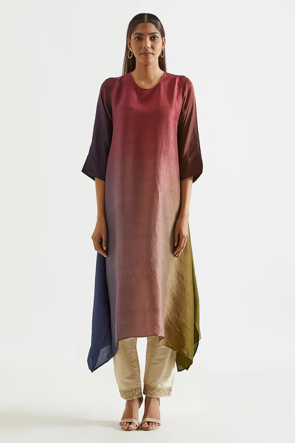 Assyemtrical Ombre Kurta with Stole (2pc)