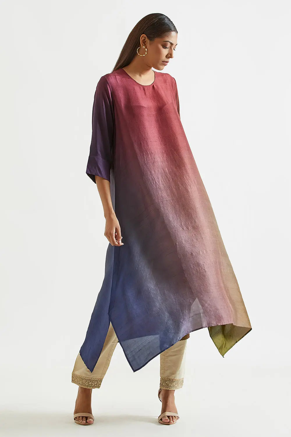 Assyemtrical Ombre Kurta with Stole (2pc)