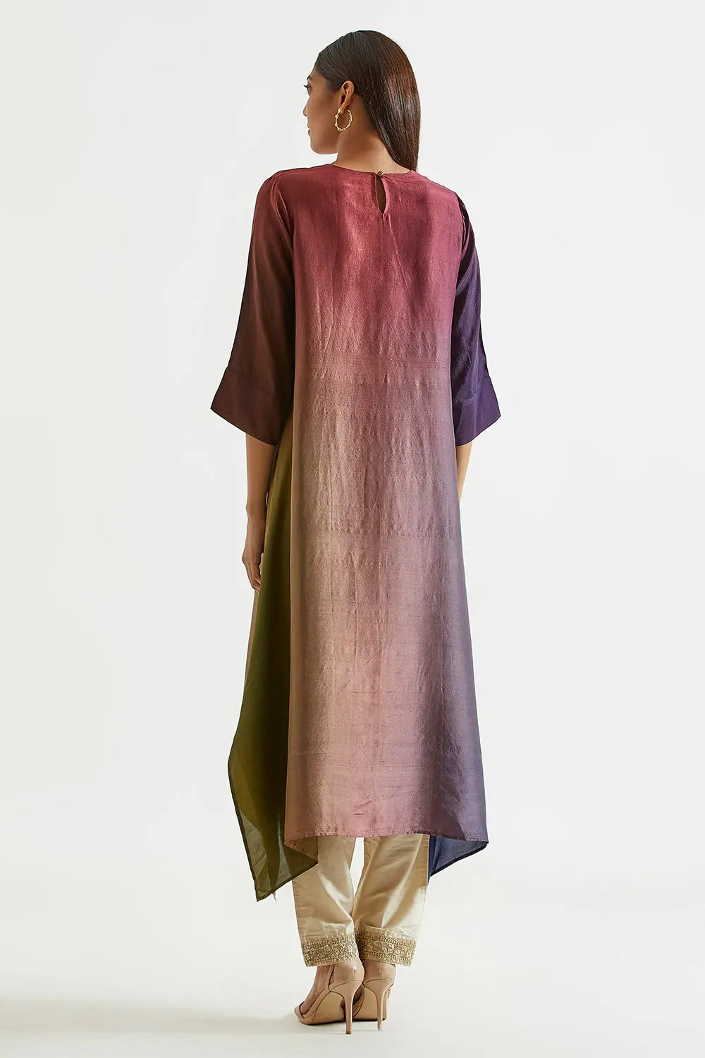 Assyemtrical Ombre Kurta with Stole (2pc)