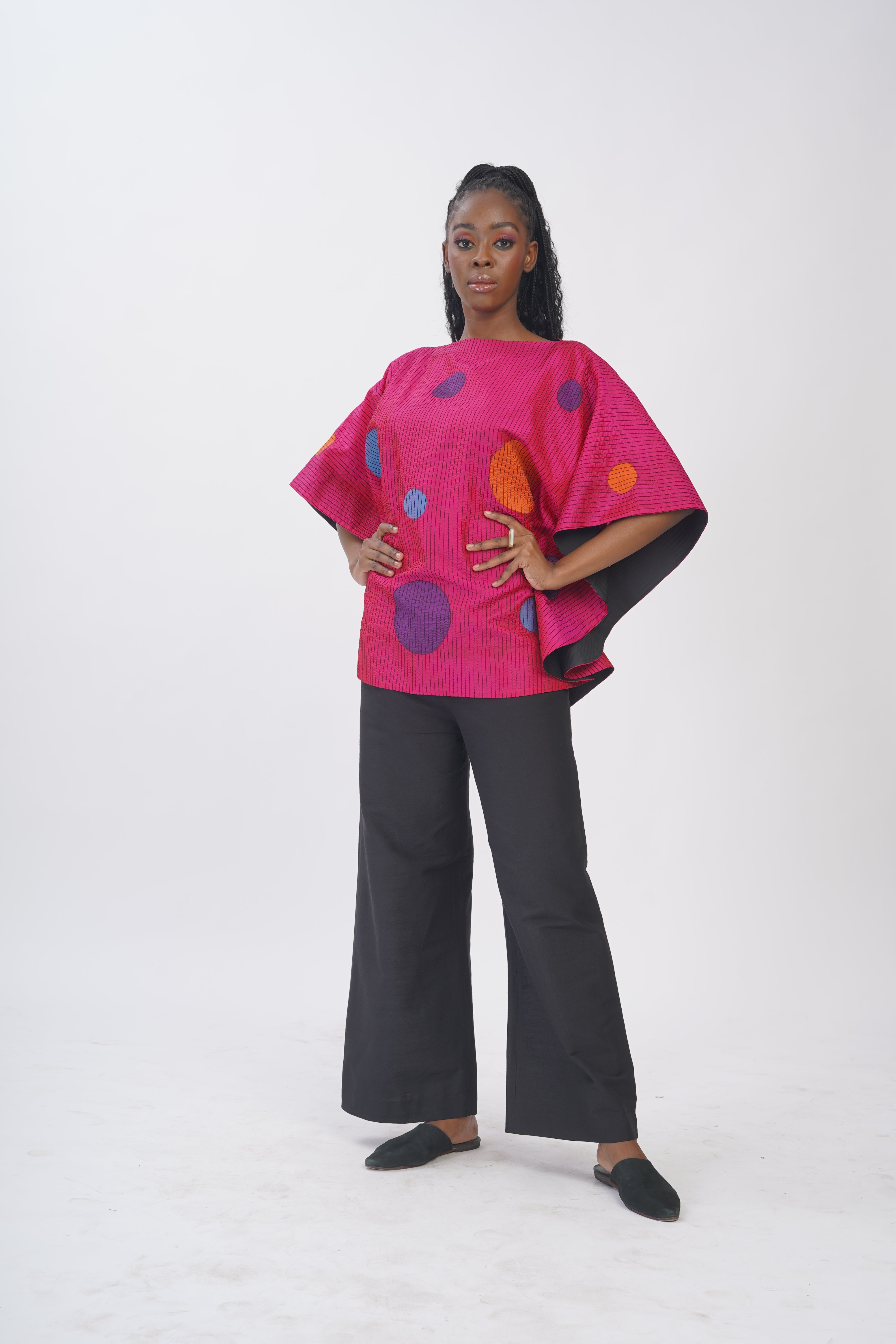 Pure Silk Embroidered Polka Top