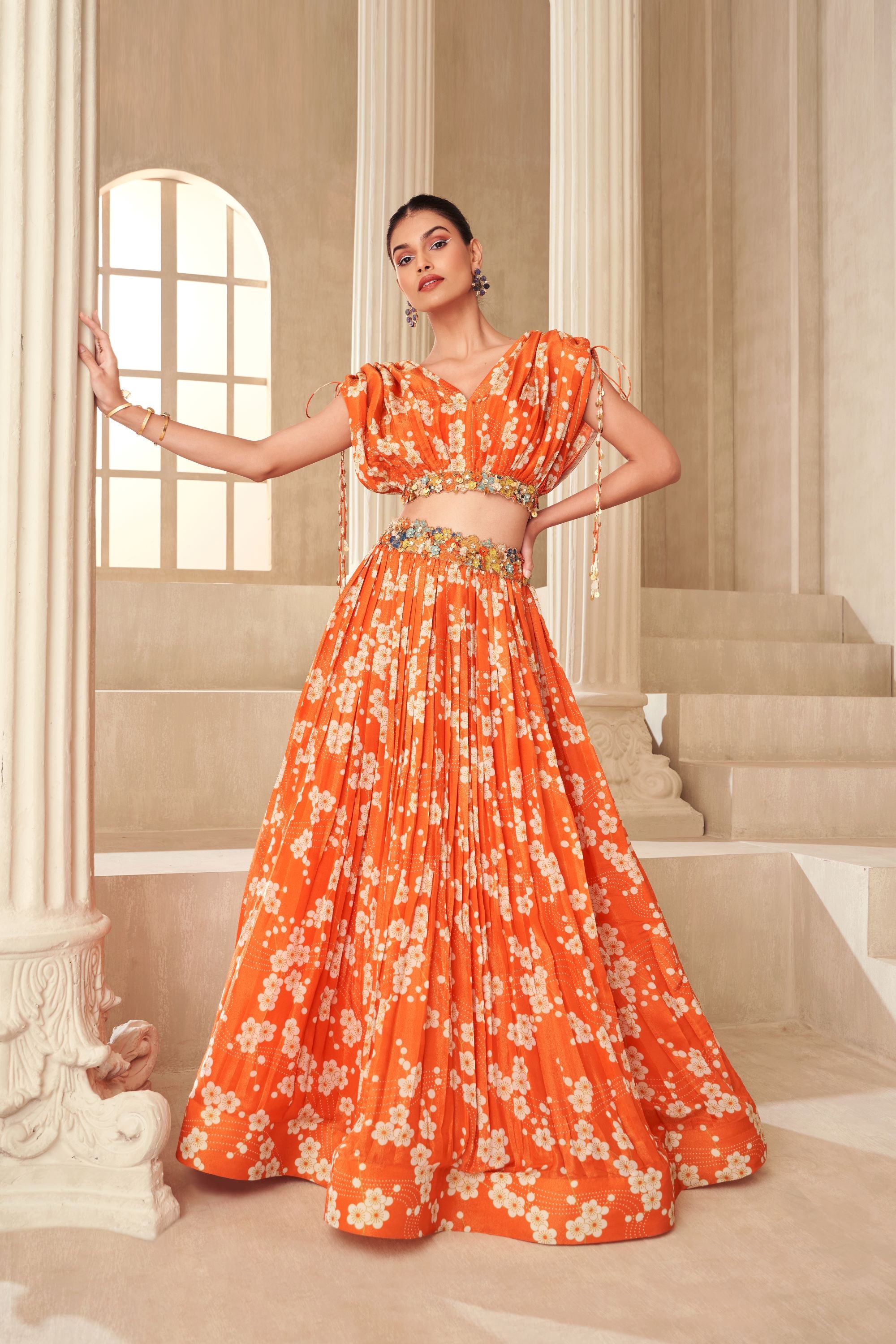 Orange Printed Lehenga