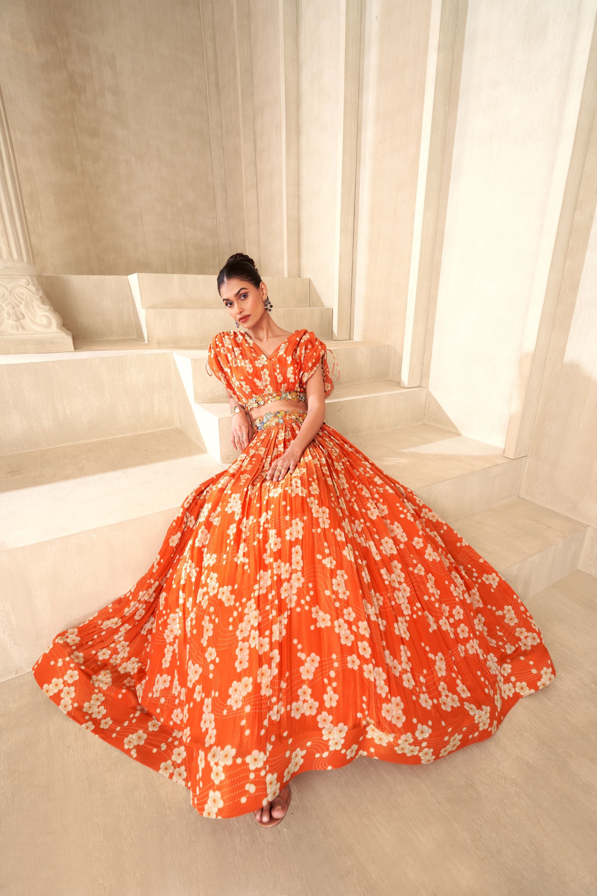 Orange Printed Lehenga