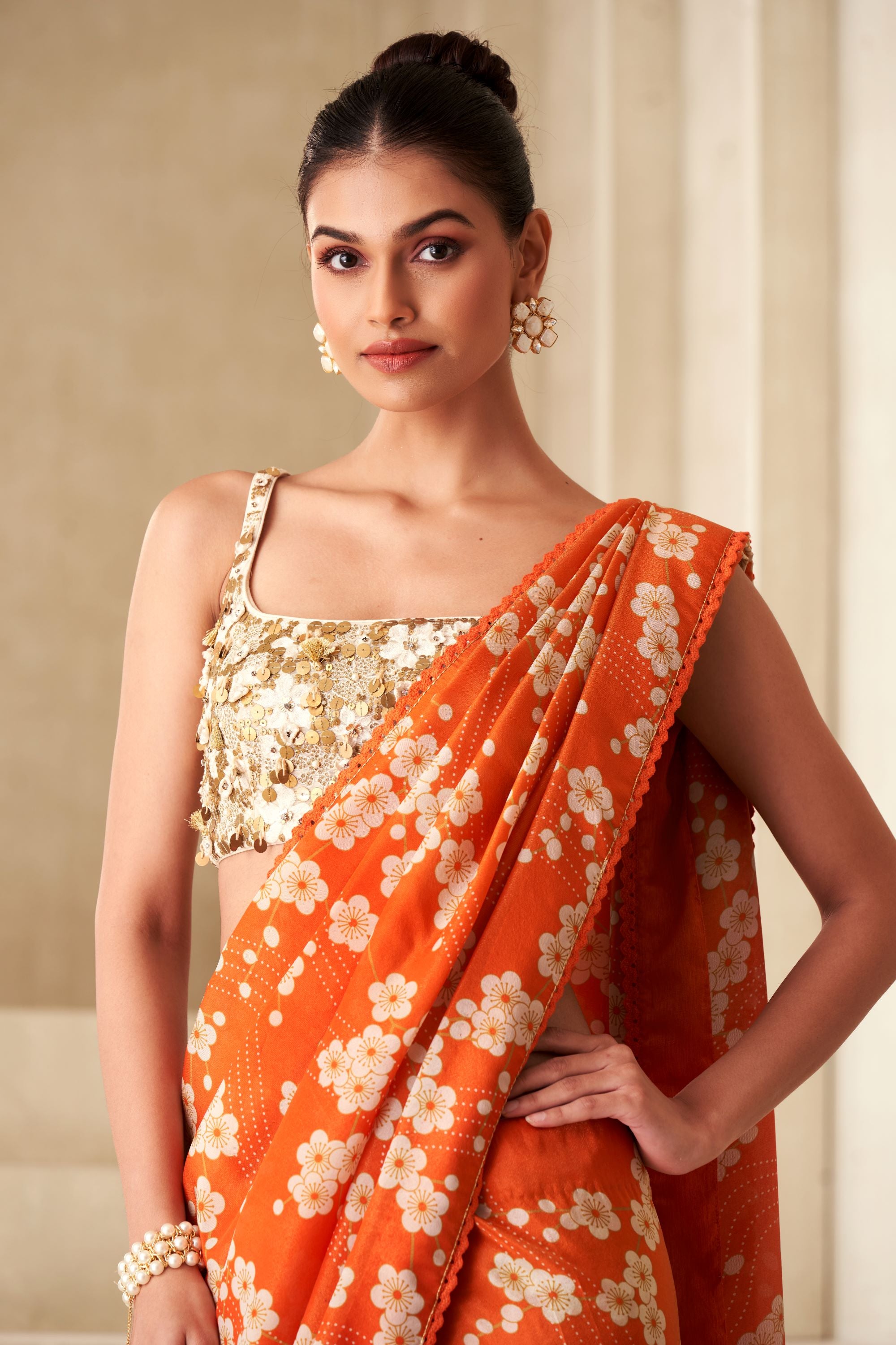 Orange Printed Saree