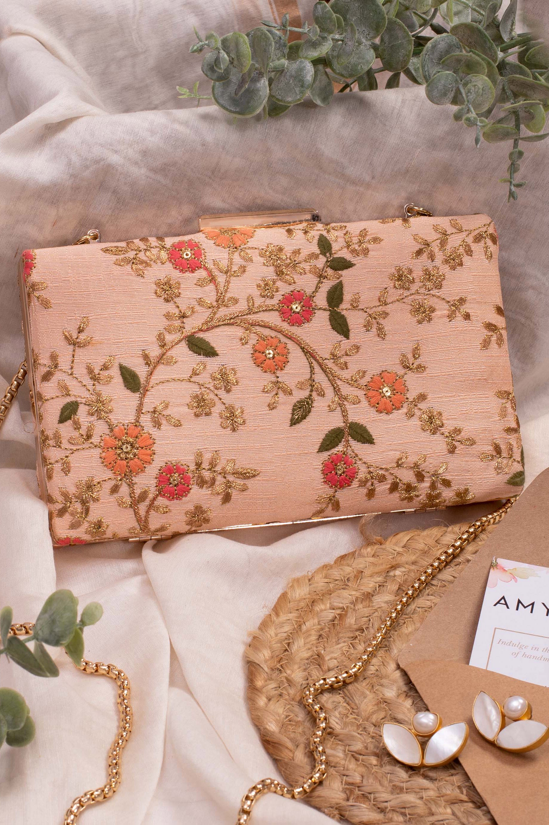 Floral Creeper Box Clutch Peach