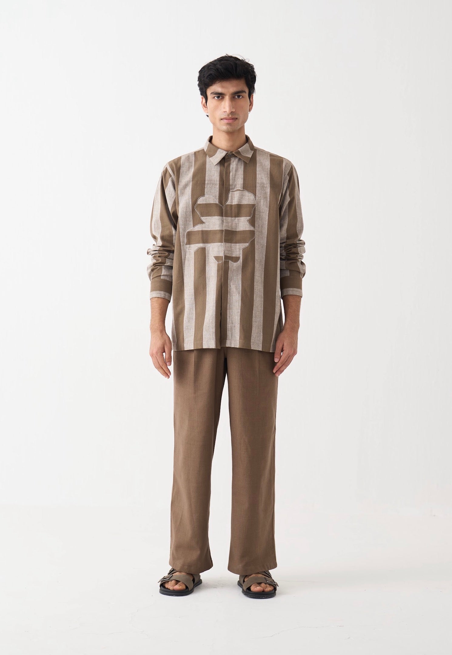 Stripe Floral Applique Shirt Co-ord