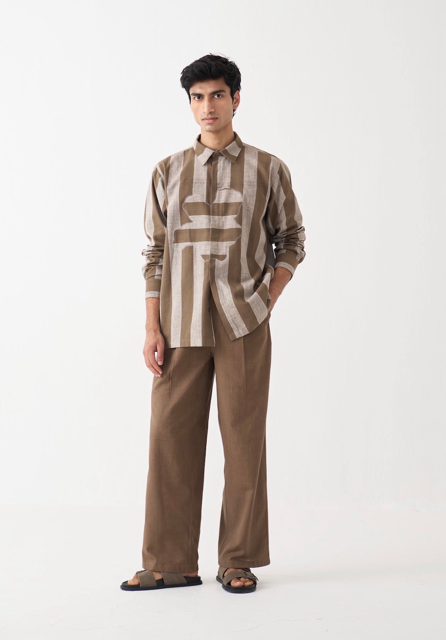 Stripe Floral Applique Shirt Co-ord