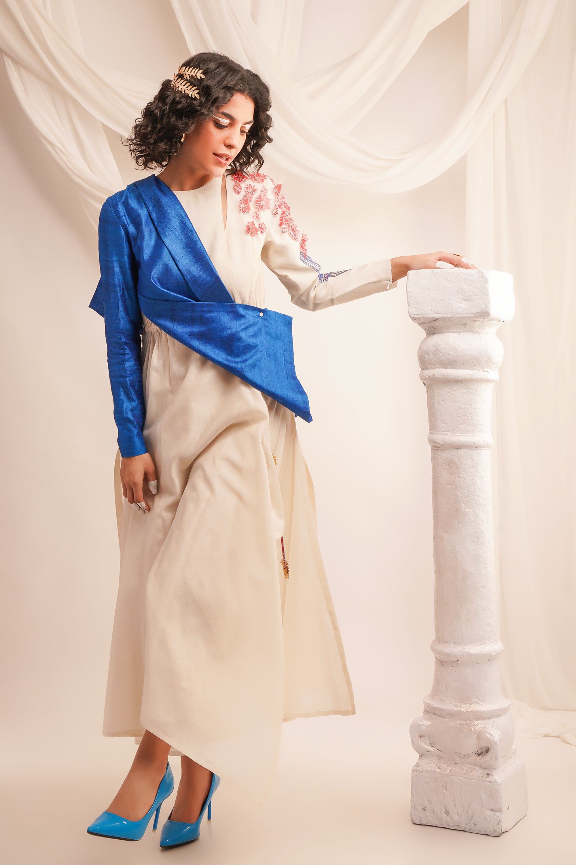 Ivory and Cobalt Deconstructed Angrakha with Pants