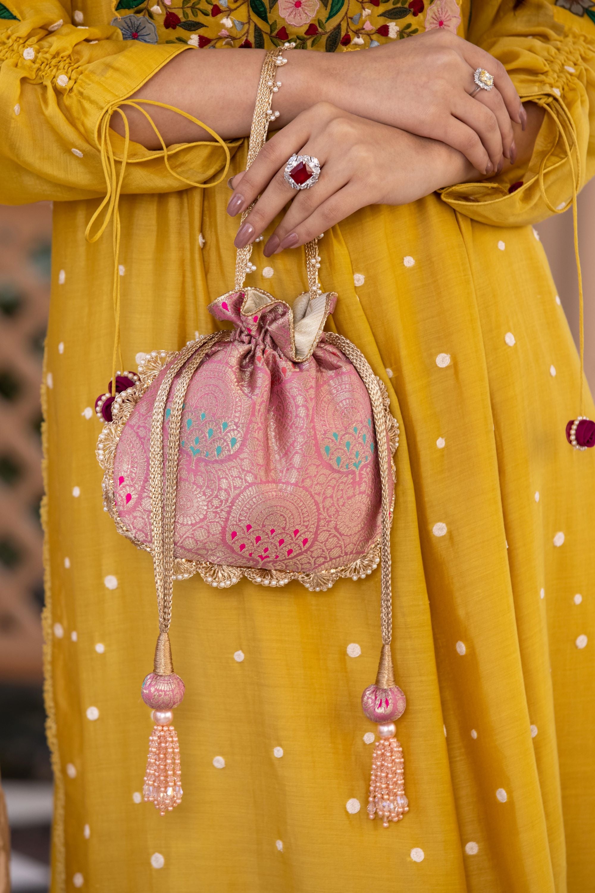 Kashi Pink Banarasi Potli