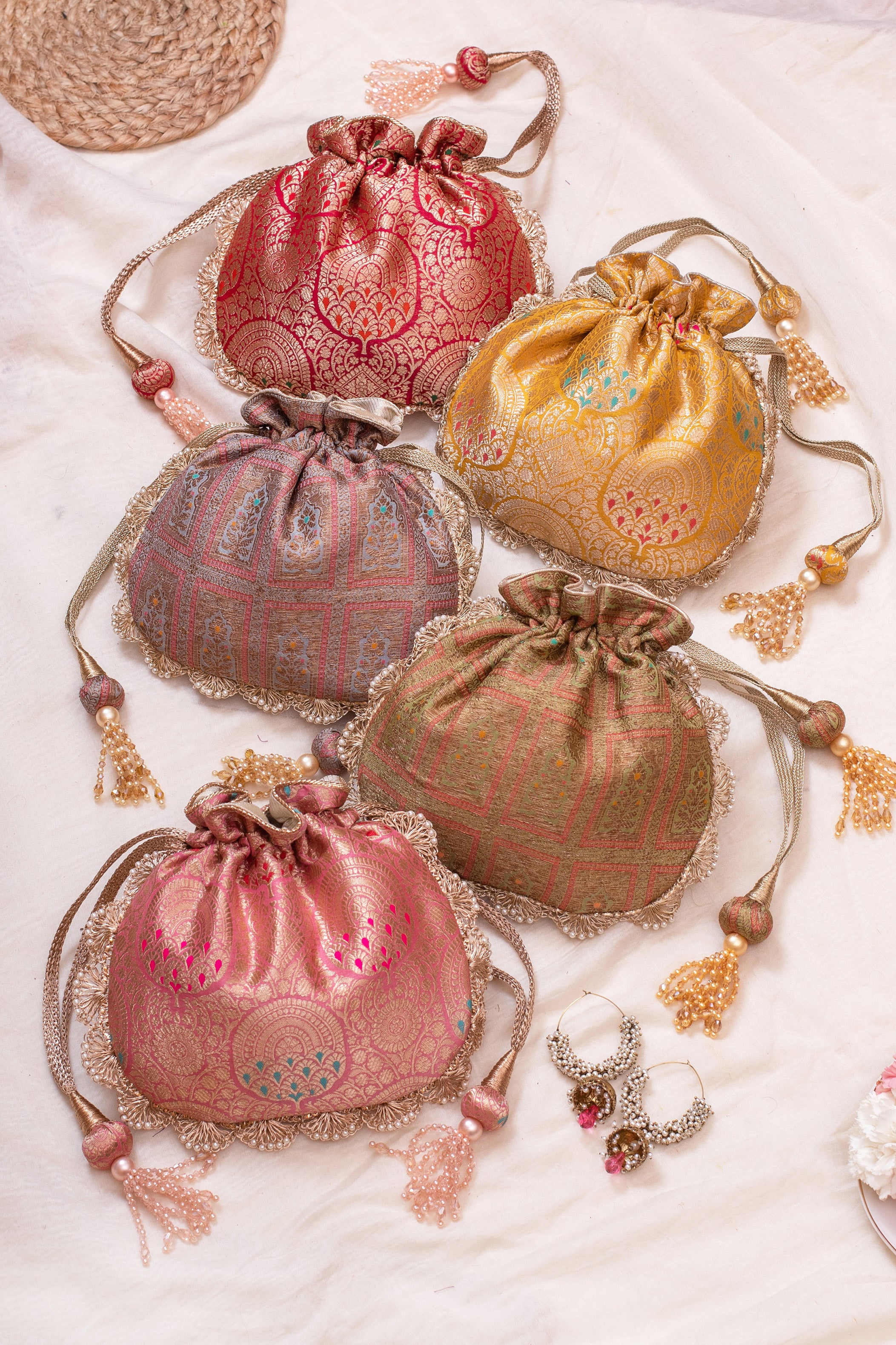 Kashi Red Banarasi Silk Potli