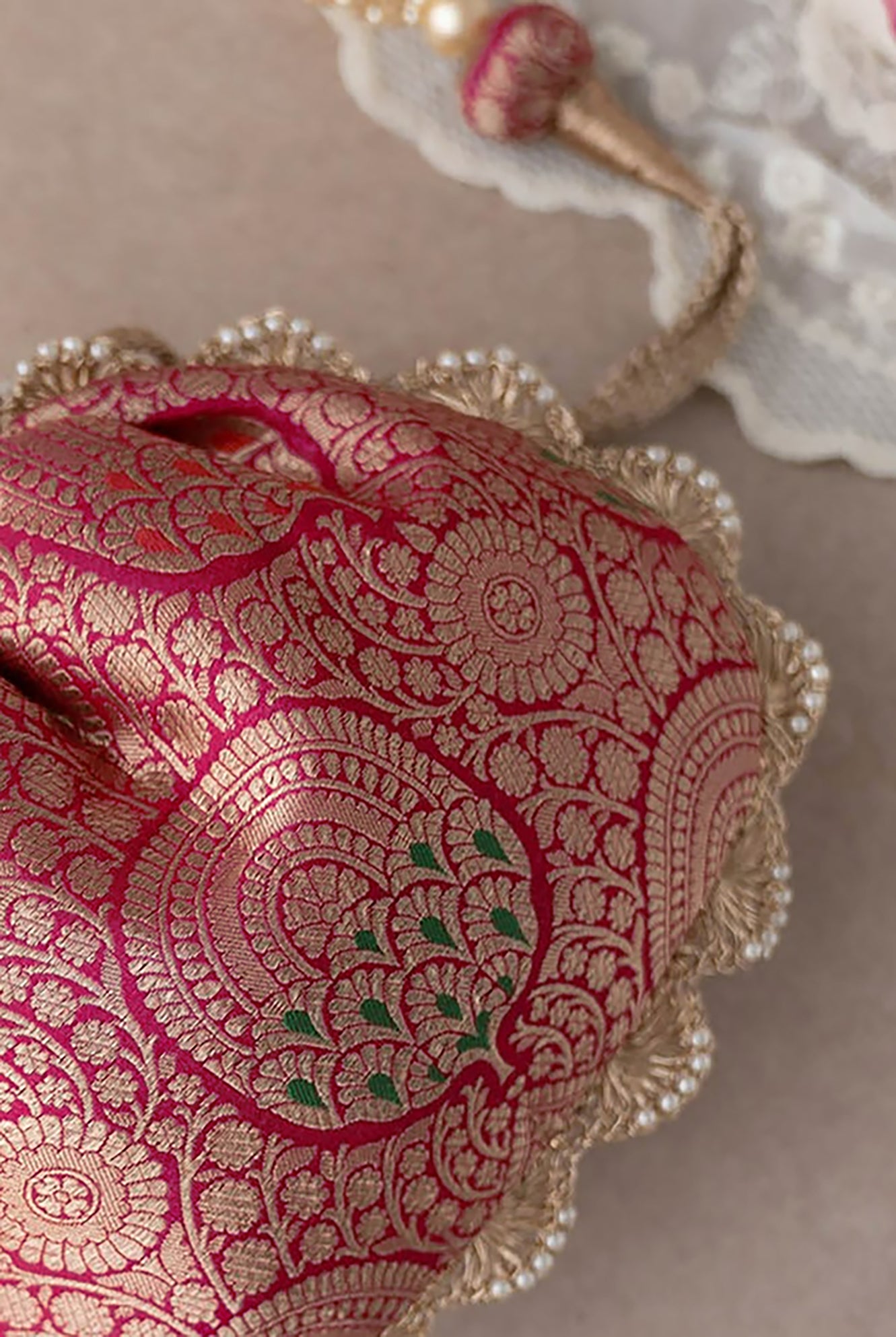 Kashi Red Banarasi Silk Potli